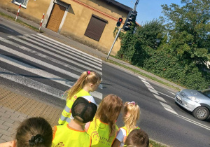 Dzieci czekają przed przejściem dla pieszych