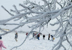 Dzieci podziwiają krajobraz zimą