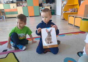 Chłioec trzyma grafikę królika