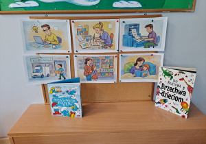 historyjka obrazkowa pt. "Jak powstaje książka" na tablicy