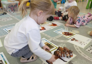 dziewczynka dopasowuje zwierzęta wiejskie z ich domem