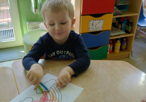 Chłopiec kololruje tęcze