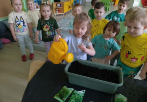 Dziewczynka podlewa nasiona