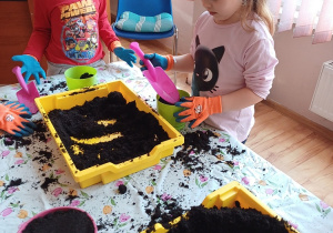 Dzieci podczas zajęć ogrodniczych