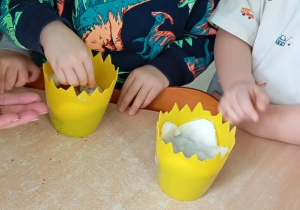 Chłopiec w kolorowej bluzce sieje rzeżuchę