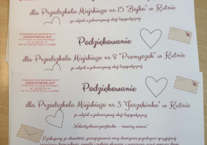 Podziękowania dla Przedszkoli