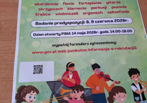 Plakat informujący o rekrutacji do szkoły muzycznej