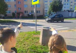 Dzieci wskazują i nazywają znane im znaki drogowe