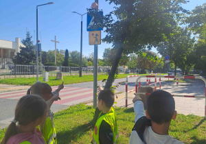 Dzieci wskazują i nazywają znane im znaki drogowe