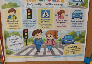 Plakat omawiający zasady poruszania się w ruchu ulicznym